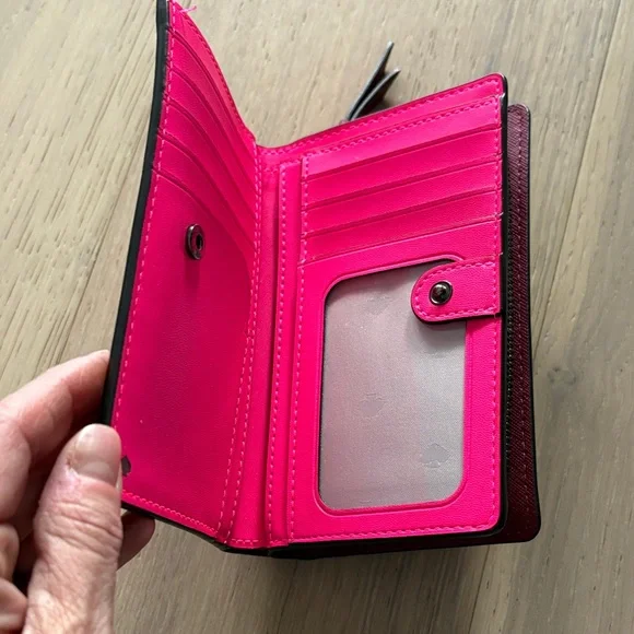 Kate Spade Burgundy Wallet with Pink Heart Stripes - Picture 3 of 5